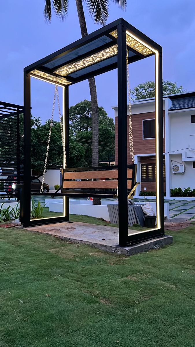 Custom outdoor steel-frame LED swing
