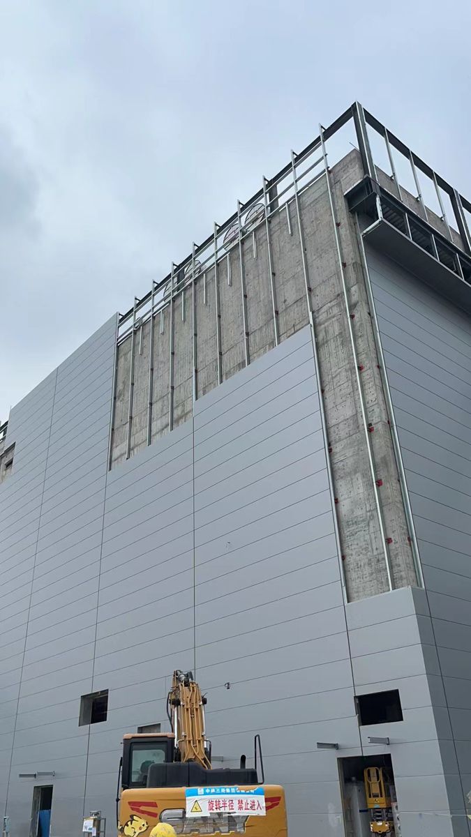 Steel facade cladding framing on building exterior
