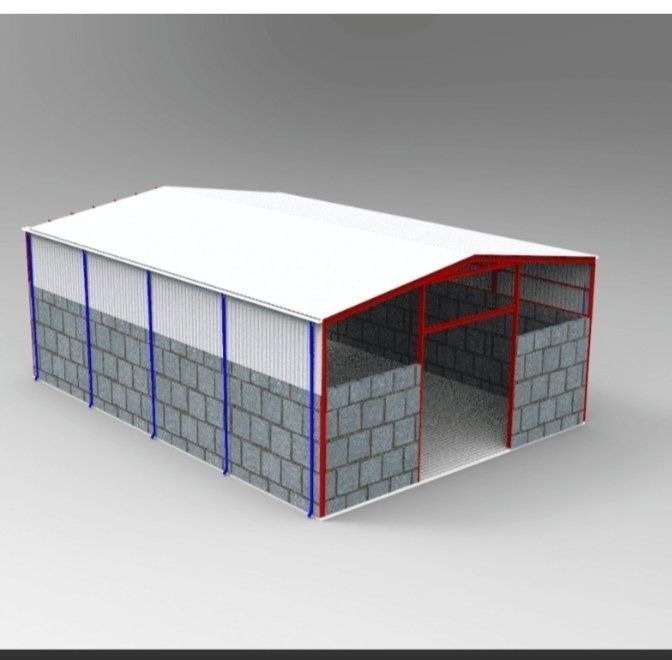 3D design of steel shed with block masonry walls