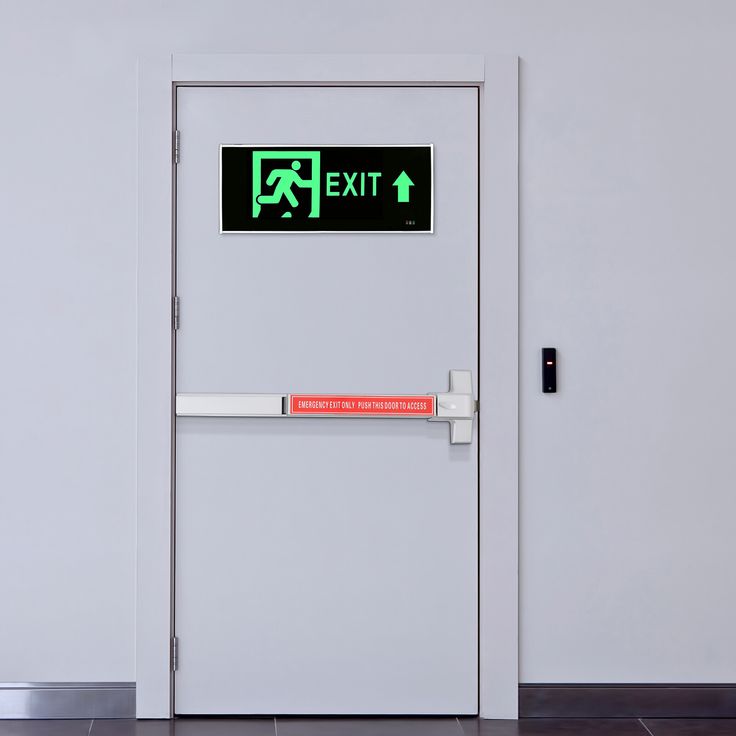 Fire exit door with panic bar and access control